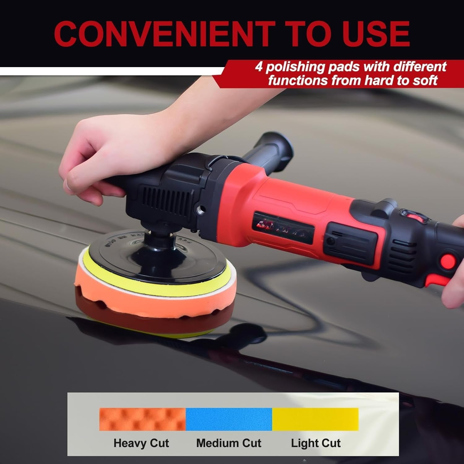 6/7 inch Buffer Polisher,Rotary  Buffer,1600W  Polisher Waxer Kit with 6 Variable Speed 1000-3500RPM & 4 Polishing Pads,Detachable Handle for  Polishing and Waxing