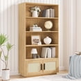 thumbnail image 4 of Home Office 5 Tier Bookself Boho Bookcase with Rattan Doors, Wooden Bookcase and Bookshelf with Storage, Tall Book Stand, Large Bookshelf for Living Room, Bedroom, Kitchen, 4 of 8