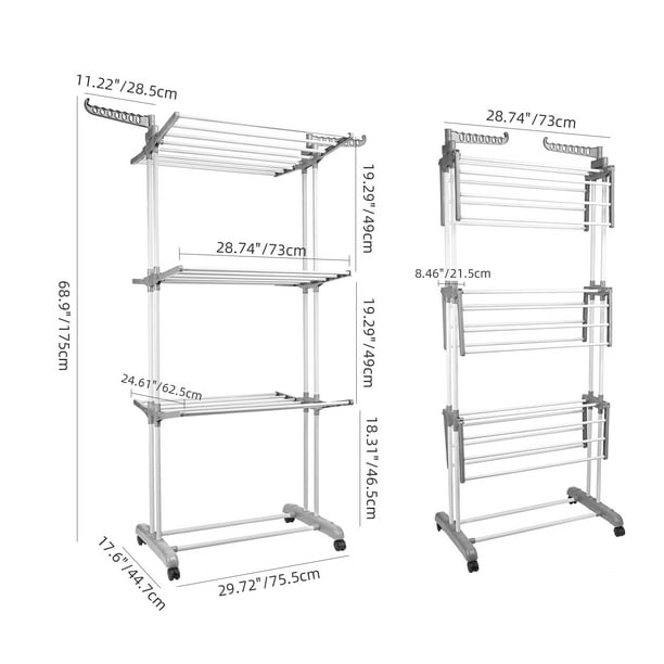 Foldable 4 Tier Clothes Drying Rack Garment Laundry Hanger Rack with 2 Side Wings and 4 Casters SortWise Walmart