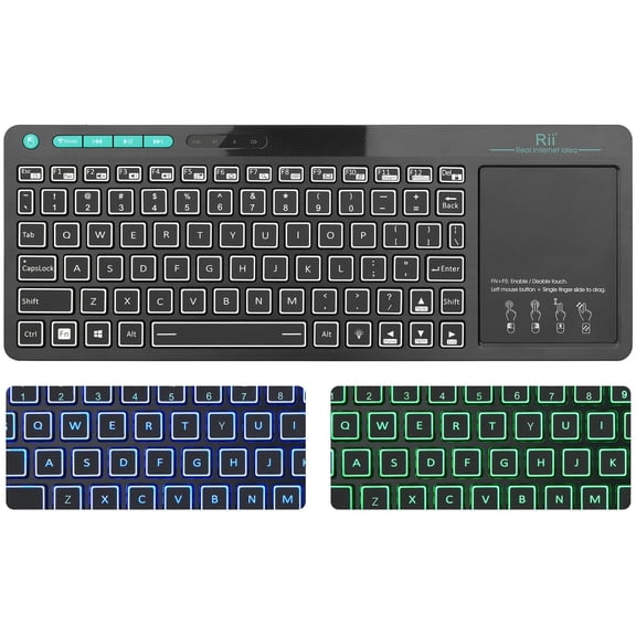 (Dual Mode) Rii RT518S Wireless and Bluetooth 2-LED Color Backlit Multimedia Keyboard with Multi-Touch Big Size Trackpad,Rechargable Keyboard