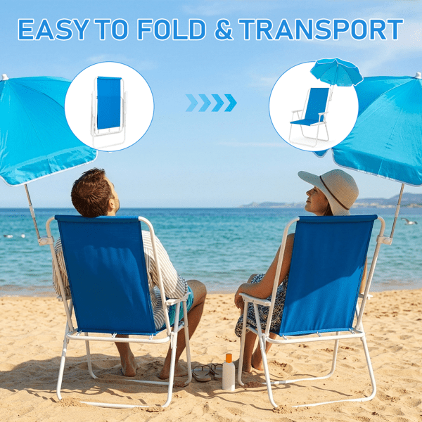 Alvantor Folding Beach Chair with Detachable Umbrella for Adults High Back Portable Outdoor Chair Blue