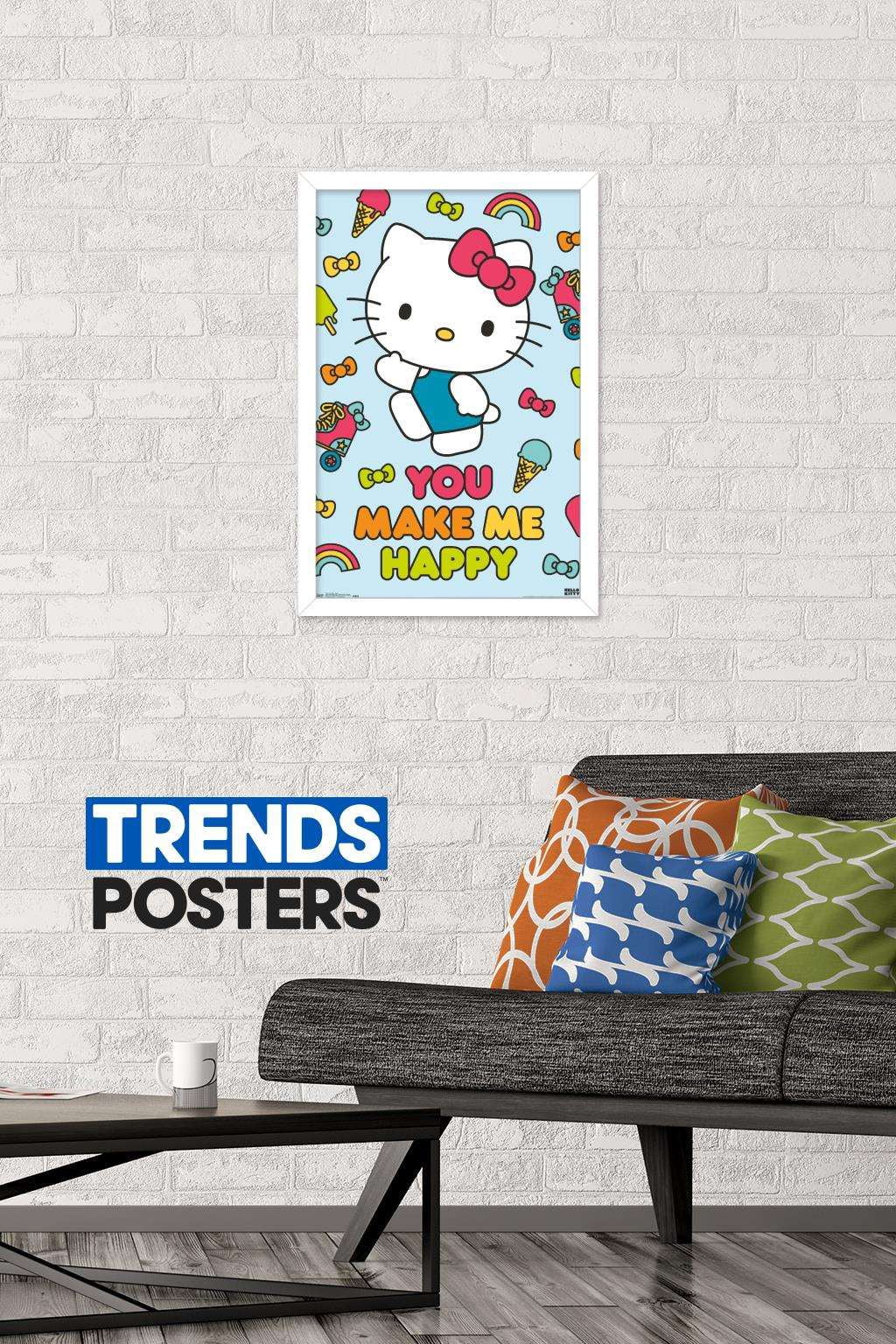 Hello Kitty - Happy Wall Poster, 14.725" x 22.375", Framed