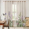 thumbnail image 4 of Flowers Lavender Kitchen Curtains 96 Inch Length, Retro Cottagecore Blooms Green Leaf Grommet Top Bedroom Living Room Curtains, Light Filtering Cafe Curtain Drapes 2 Panels Set 104''x96'', 4 of 9
