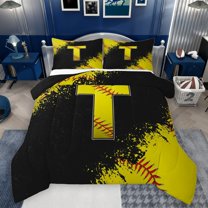 Manfei Children Teens Personalized Initial T 3 Pieces Queen Comforter Set,Graffiti Splash Ultra Soft Bedding Sets,Sport Baseball Bedding Comforter Set Breathable,Super Cozy Room Decor,Reversible