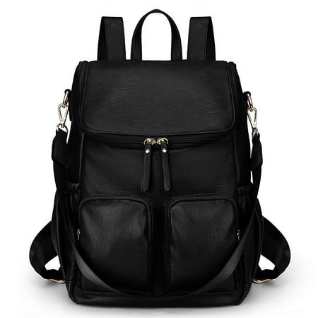 UTO Backpack Purse for Women Vegan Leather Fashion Convertible Travel Backpacks and Shoulder Bag(Black)