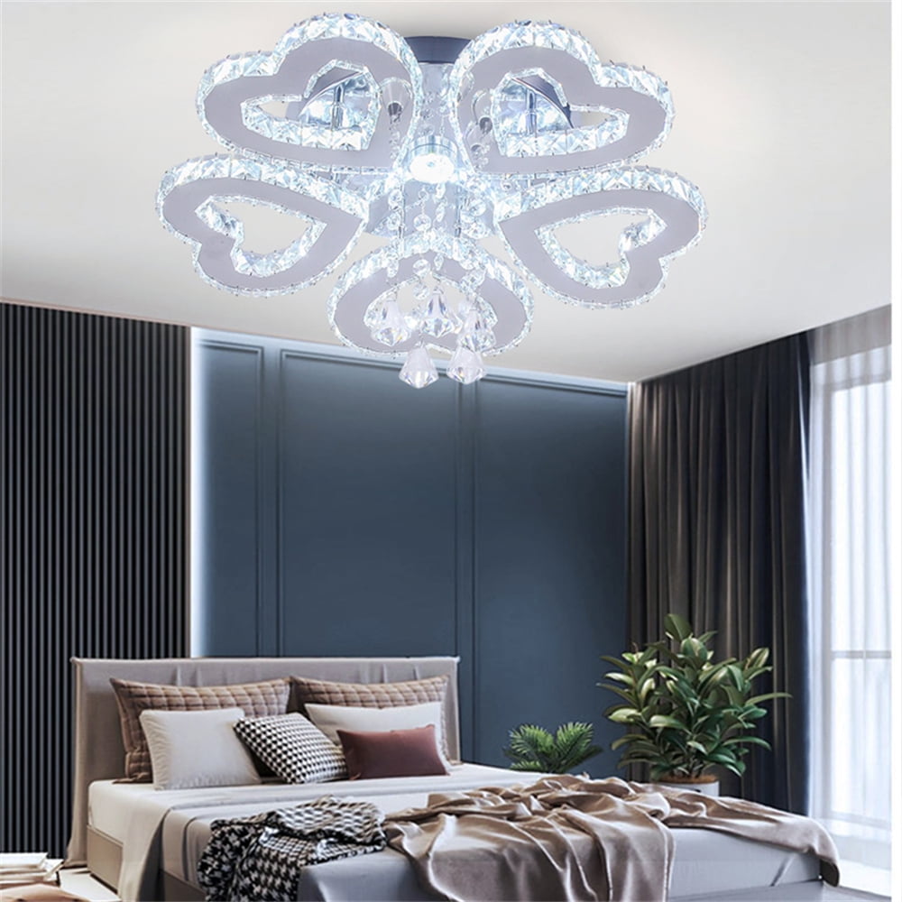 FRIXCHUR Modern 5 Heart Ring Crystal Chandelier LED Ceiling Light Fixture for Living Room Dinning Room Bedroom Hallway (Cool White)