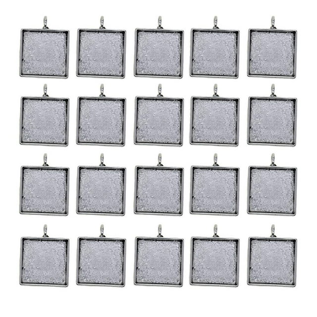 20Pcs Bandeja de bisel en blanco Cuadrado 20mm Configuración colgante Cabochon Zulema Bandeja cabujón en blanco