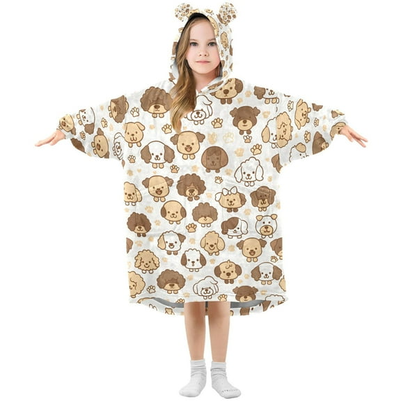 joogoo Wearable Blanket Hoodie for Cartoon Dogs and Paw Oversized Sherpa Hooded 3-14 YR M