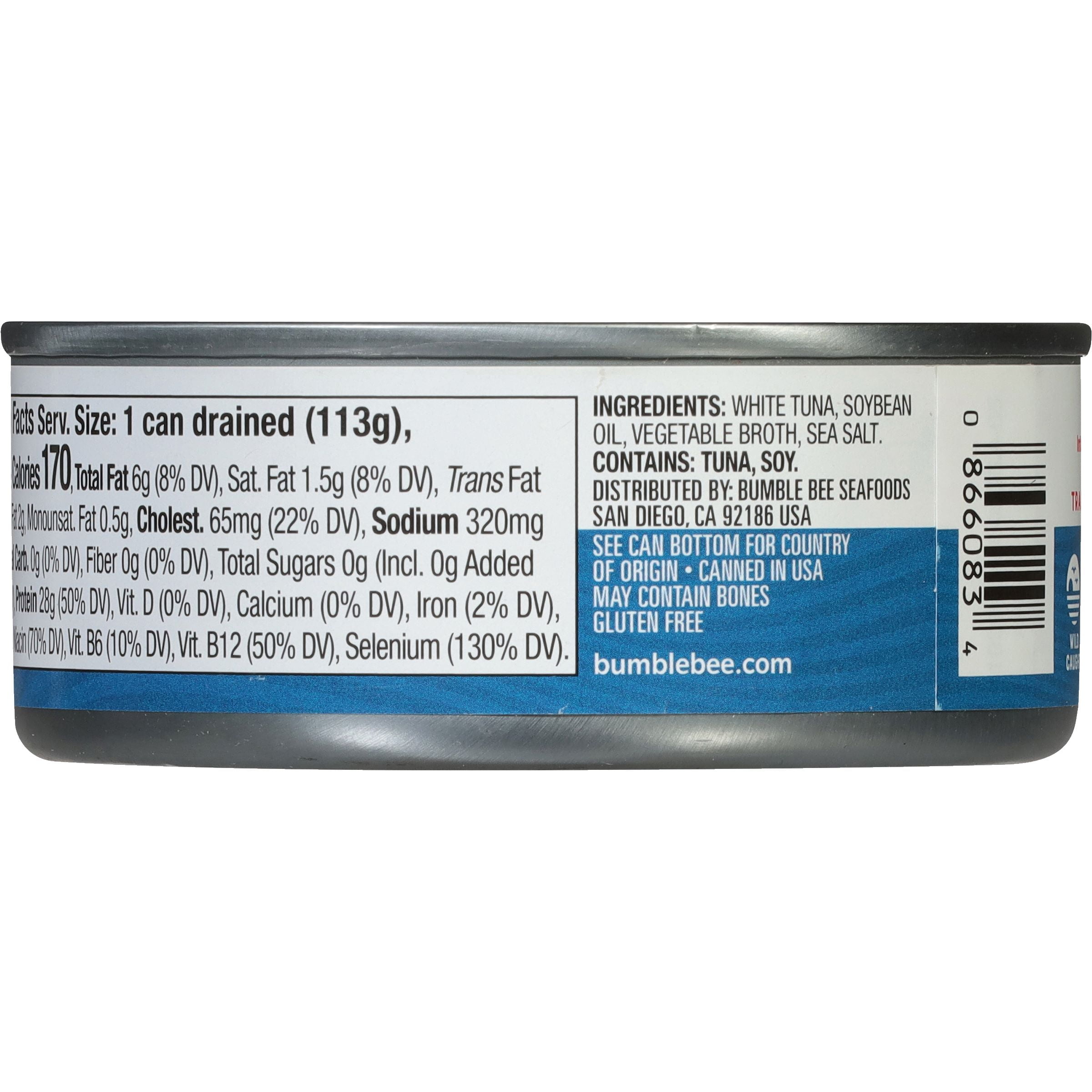 (24 pack) Bumble Bee Solid White Albacore Tuna in Oil, Wild Caught, Gluten Free, 28g Protein per Serving, Ready to Eat, Shelf Stable Can, 5 oz