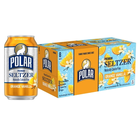 Polar Zero Calorie Orange Vanilla Sparkling Seltzer Water, 12 fl oz, 8 Pack Cans