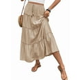 thumbnail image 3 of Women'S Summer Boho Maxi Skirt Flowy Ruffle A-Line Elastic High Waist Pleated Tiered Beach Long Skirts Khaki M, 3 of 9