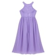 thumbnail image 3 of DPOIS Kids Floral Lace Flower Girl Dress Shiny Halter Neck Long Maxi Gown Lavender 6, 3 of 6