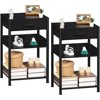 White Printer Stand with Fabric Drawer 3 Tier Industrial Side Table Modern Small Printer Desk Holder with Storage Shelf Multi-Functional Bedside Tables for Home Office Fax Machine Scann