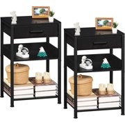 White Printer Stand with Fabric Drawer 3 Tier Industrial Side Table Modern Small Printer Desk Holder with Storage Shelf Multi-Functional Bedside Tables for Home Office Fax Machine Scann