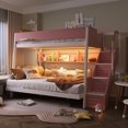 thumbnail image 2 of Twin over Full Bunk Bed with Striped-Design Staircase, Kids Teens Wooden Storage Bed Frame with Side Shelves, 2 of 11