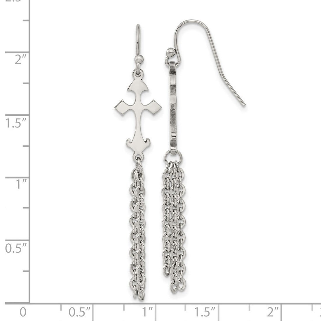 Stainless Steel Polished Religious Faith Cross Dangle Shepherd Hook Earrings 47x9.5mm Wide Dangle Earring for Women