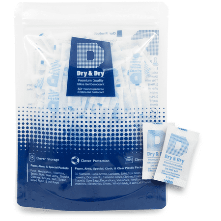 

0.5(Half) Gram [100 Packets] Dry & Dry Silica Gel Packets Desiccant Dehumidifier - Food Safe(FDA Complliant) Silica Packets for Moisture