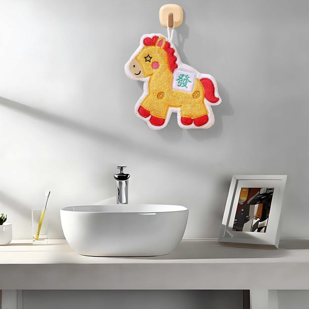 Toalla de mano de forro polar del Año del Caballo | Toalla colgante para baño y cocina | Secador de manos absorbente y suave | Toalla decorativa para el hogar, la oficina o los viajes