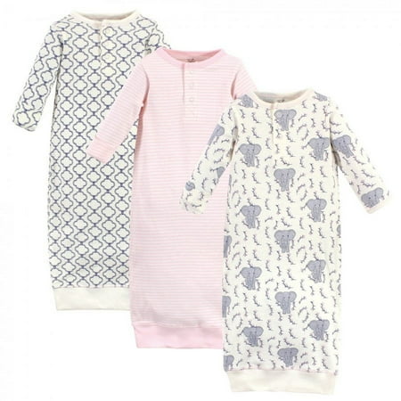 UPC: 0660168671025 | Touched by Nature Baby Girl Organic Cotton Henley Long-Sleeve Gowns 3pk  Girl Elephant  0-6 Months