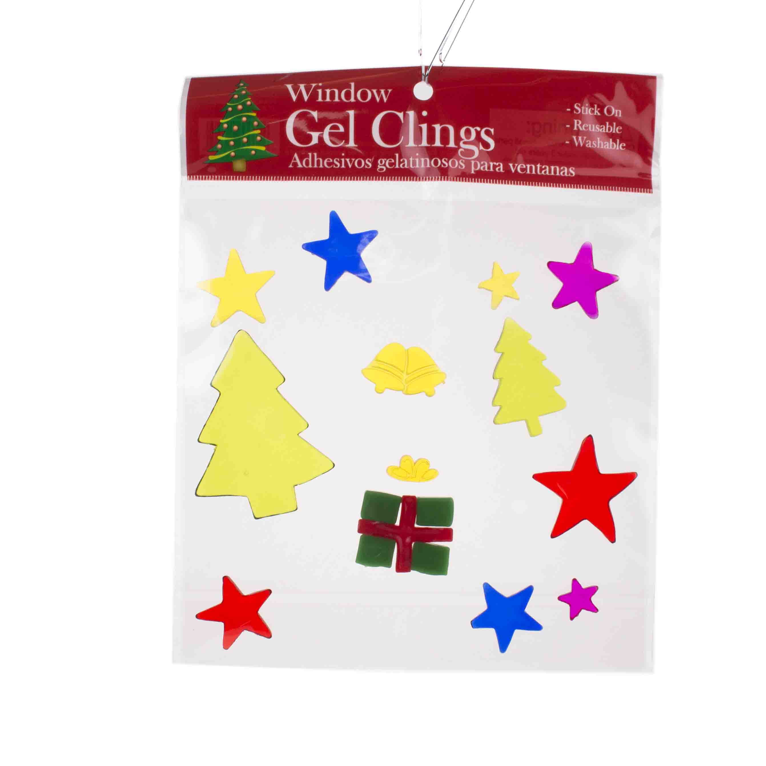 Present with Trees and Stars Christmas 1"6" Window Clings, Green