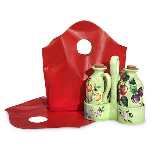 Pack Of 250, Solid Red Wave Top Plastic Bags Small 12 X 11 X 4" 80% Recycled 2 Mil As Shopping Bag Or For Gift Packaging