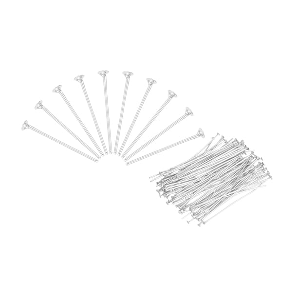 Uxcell 100Pcs Pasadores de Cabeza Plana para Hacer Joyas 25mm Pasadores de Cabeza Plana de Latón 20 Gauge Plata