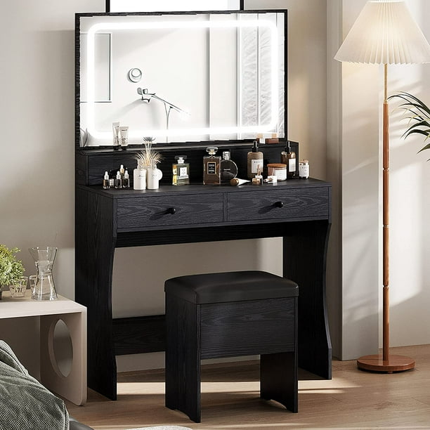 IRONCK Vanity Desk Set with LED Lighted Mirror & Power Outlet, Makeup