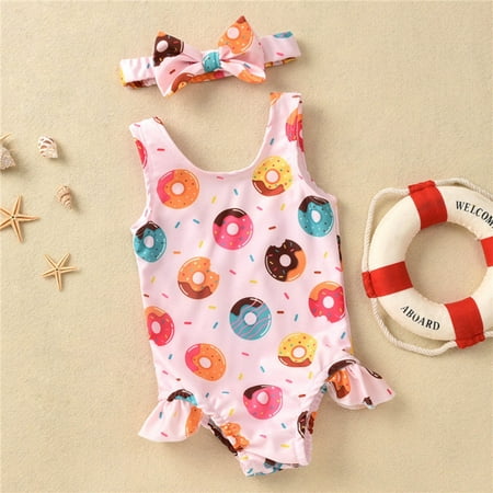

Gubotare Donut Beachwear Toddler Bathing Suit Swimwear+Headbands Ruffles Girls Crab Baby Girls Swimwear Swim Suit Girl Pink 0-6 Months