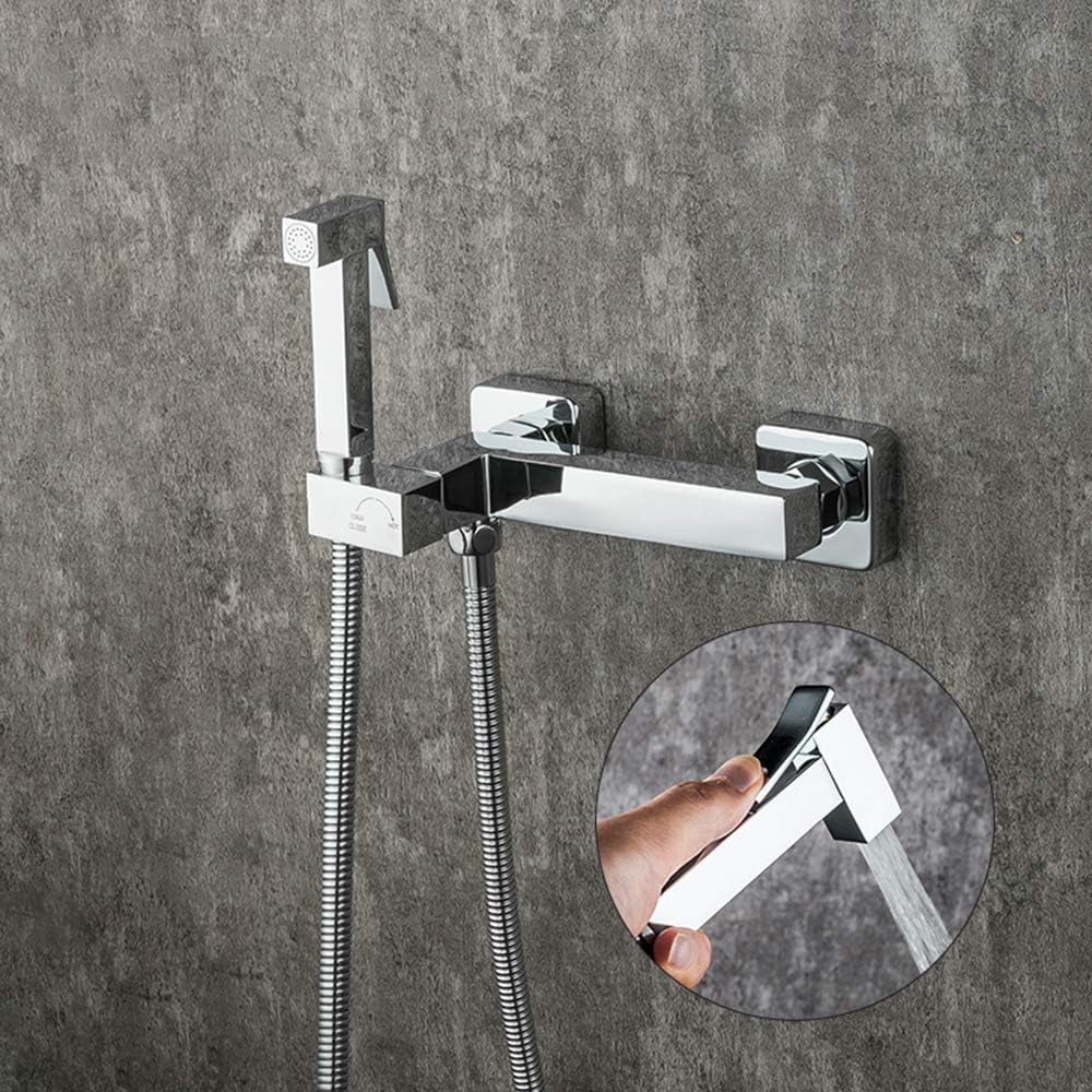 Handheld Bidet Sprayer for Toilet, Chrome Baby Cloth Diaper Washer Set Brass Bathroom Sprayer Kit Wall Mounted Bathroom Bidet Faucet with Anti Leaking Hose, Hot and Cold Water