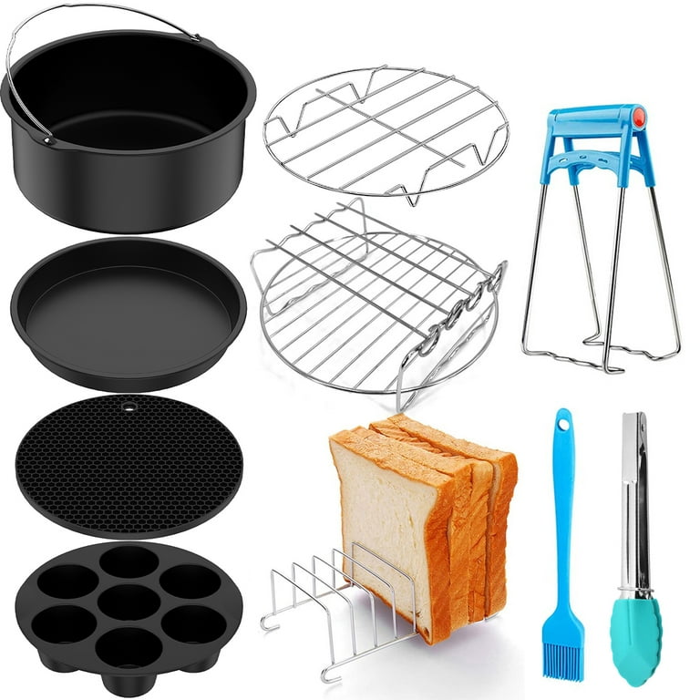 Air Fryer Cooking Accessory Kit 8Inch Grill Stainless Steel Air Fryer Rack  Non-stick Baking Pan Cooking Tool Kitchen Accessories