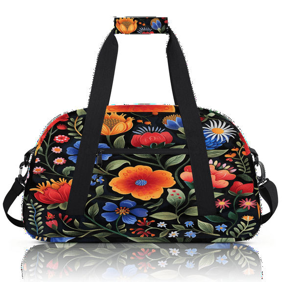 Herdesigns Boho Floral Sports Duffle Bag for Women & Men, Gym Bag Dance Bag Overnight Bag Carry On Weekender Travel Bag