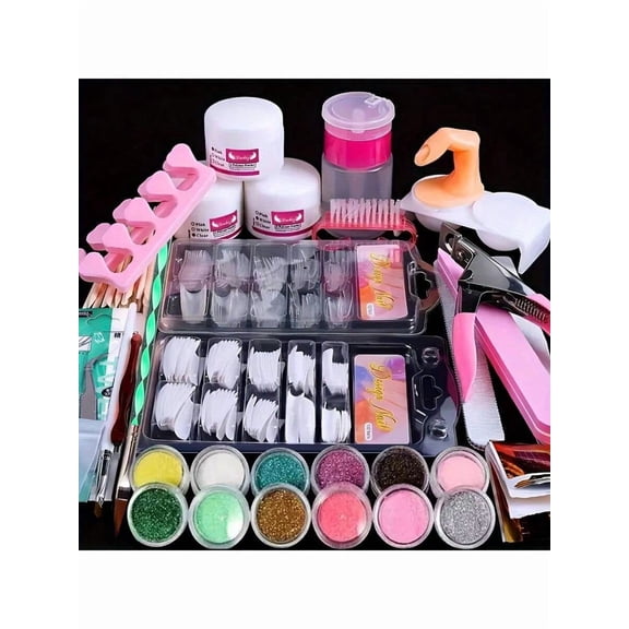 12-Color Glitter Acrylic Nail Kit For Beginners - Professional Manicure Tools Set (No Acrylic Liquid)