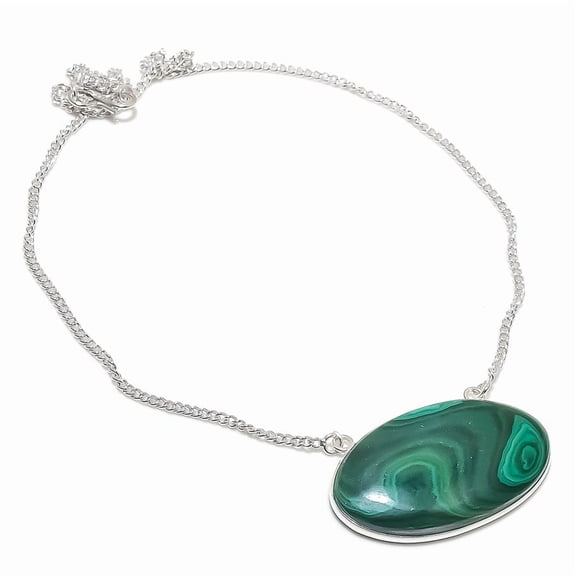 Natural Malachite Gemstone 925 Sterling Silver Jewelry Necklace 18"