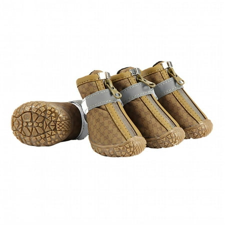 GASTROPOD 4Pcs Dog Shoes TPR Sole Soft Non-Slip Dog Boots Reflective Strap Outdoor Wear for Small Dogs Dog Rain Boots 4.8x5.3cm Brown