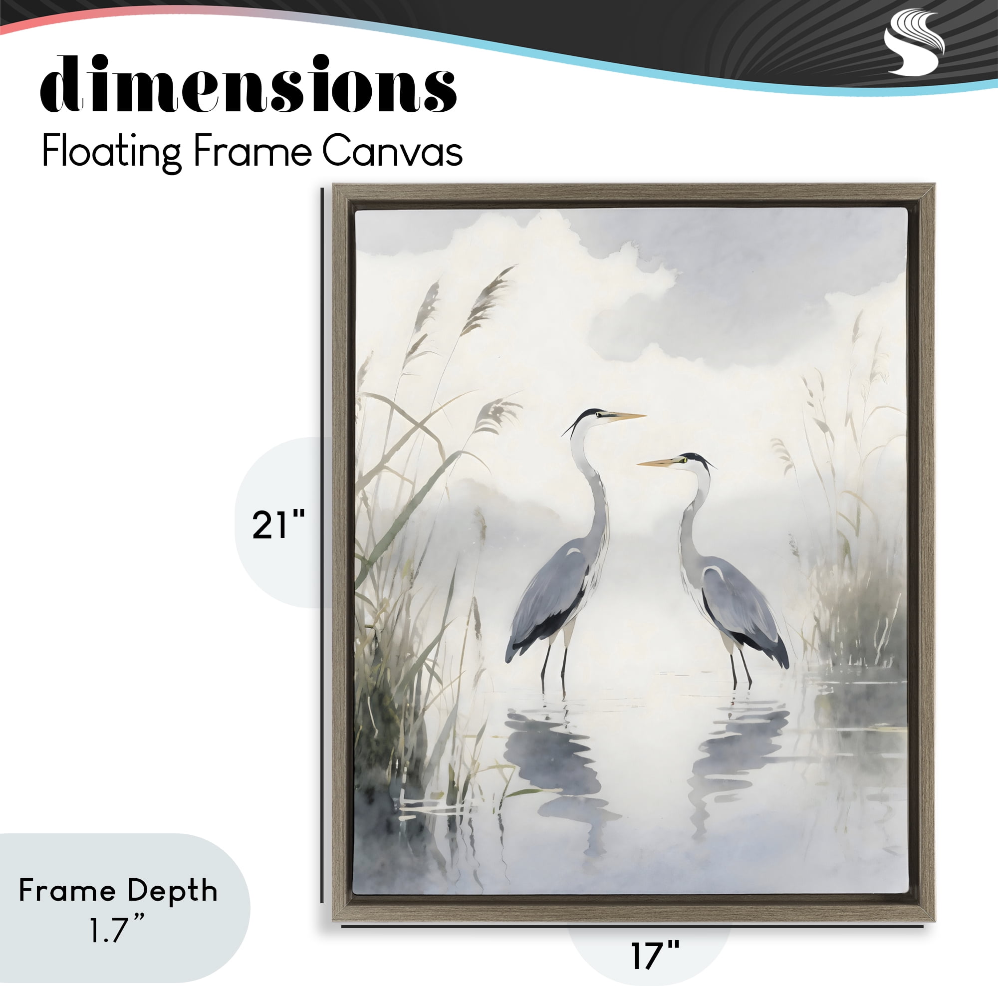 Stupell Industries Serene Wetlands Heron Reflections Brown Framed Floater Canvas Wall Art, design by Creative Studio