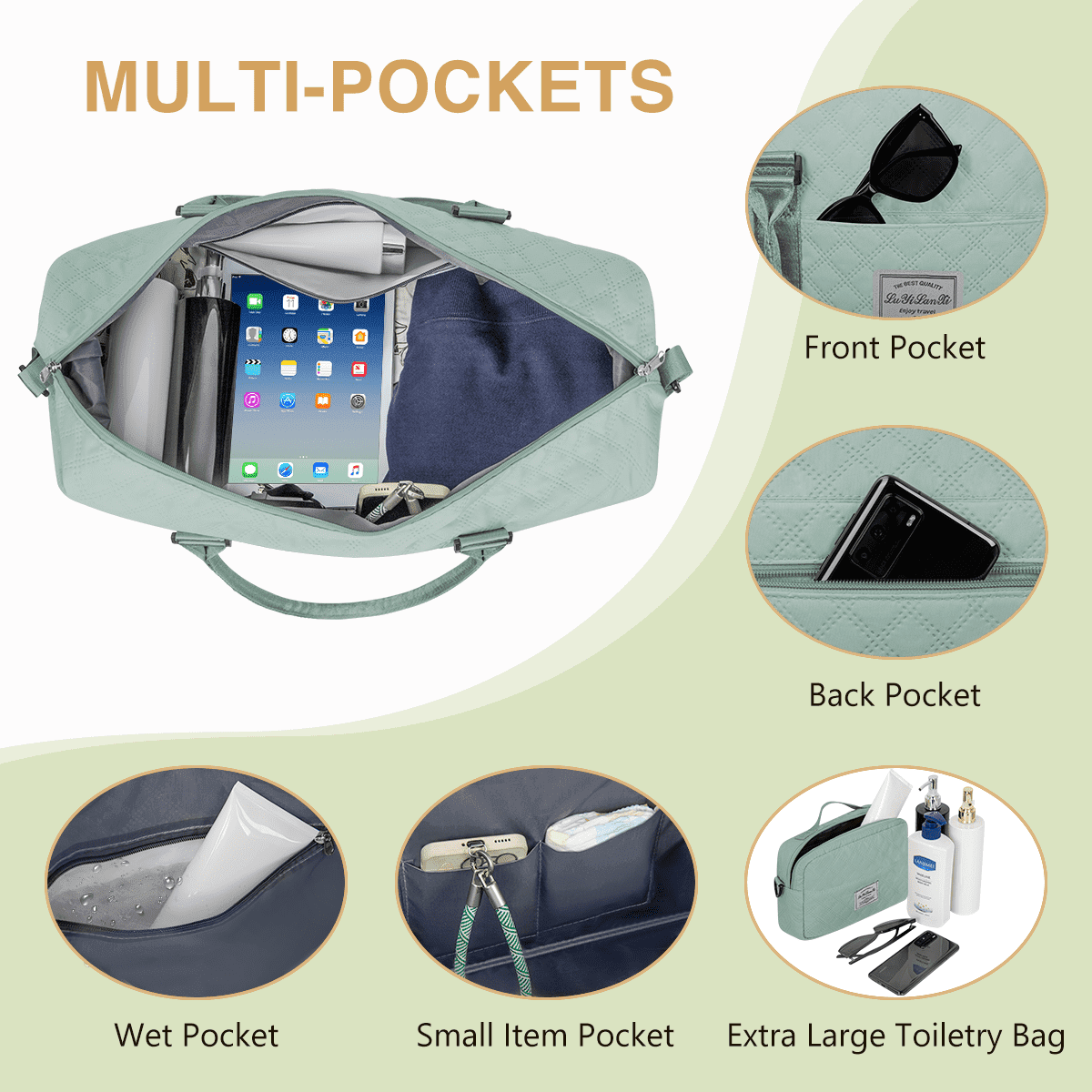 Weekender Bags for Women, Travel Duffel Bags with Shoe Compartment, Personal Item Travel Bag Weekender Overnight Bag Set Hospital Bags with Wet Pocket and Toiletry Bag for Labor and Delivery - Blue