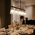 thumbnail image 2 of 5-Light Black & Gold Linear Chandelier - Industrial Farmhouse Pendant For Kitchen Island, Dining Room, Game Room 2 of 14