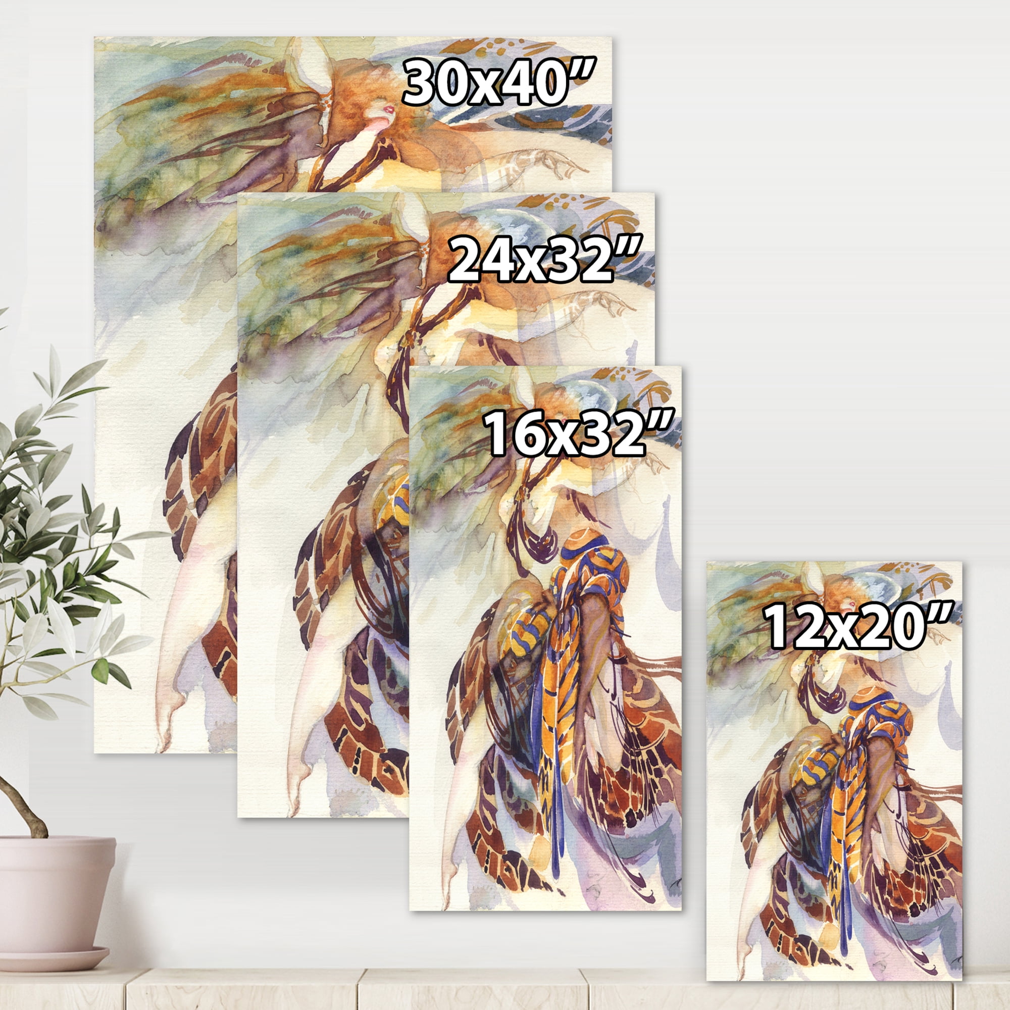 Designart ' Allegory of Paradise Bird Woman Portrait ' Traditional Canvas Wall Art Print