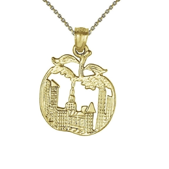 925 Sterling Silver Yellow Gold Plated 1mm Cable Chain Necklace w/ New York Big Apple Pendant Charm