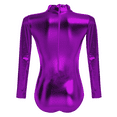 thumbnail image 3 of IBTOM CASTLE Women's Dance Ballet Leotards Long Sleeve Metalic Shiny Leather Turtleneck Gymnastics One Piece Lycra Bodysuits Dancewear XL Purple, 3 of 8
