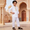 thumbnail image 6 of VNKIDY Boys Kids Two Piece Traditional Outfit Set Long Sleeve Embroidered Henley Tunic Matching Long Pants Casual Set For Holiday Daily Wear White 3-4 Years, 6 of 6