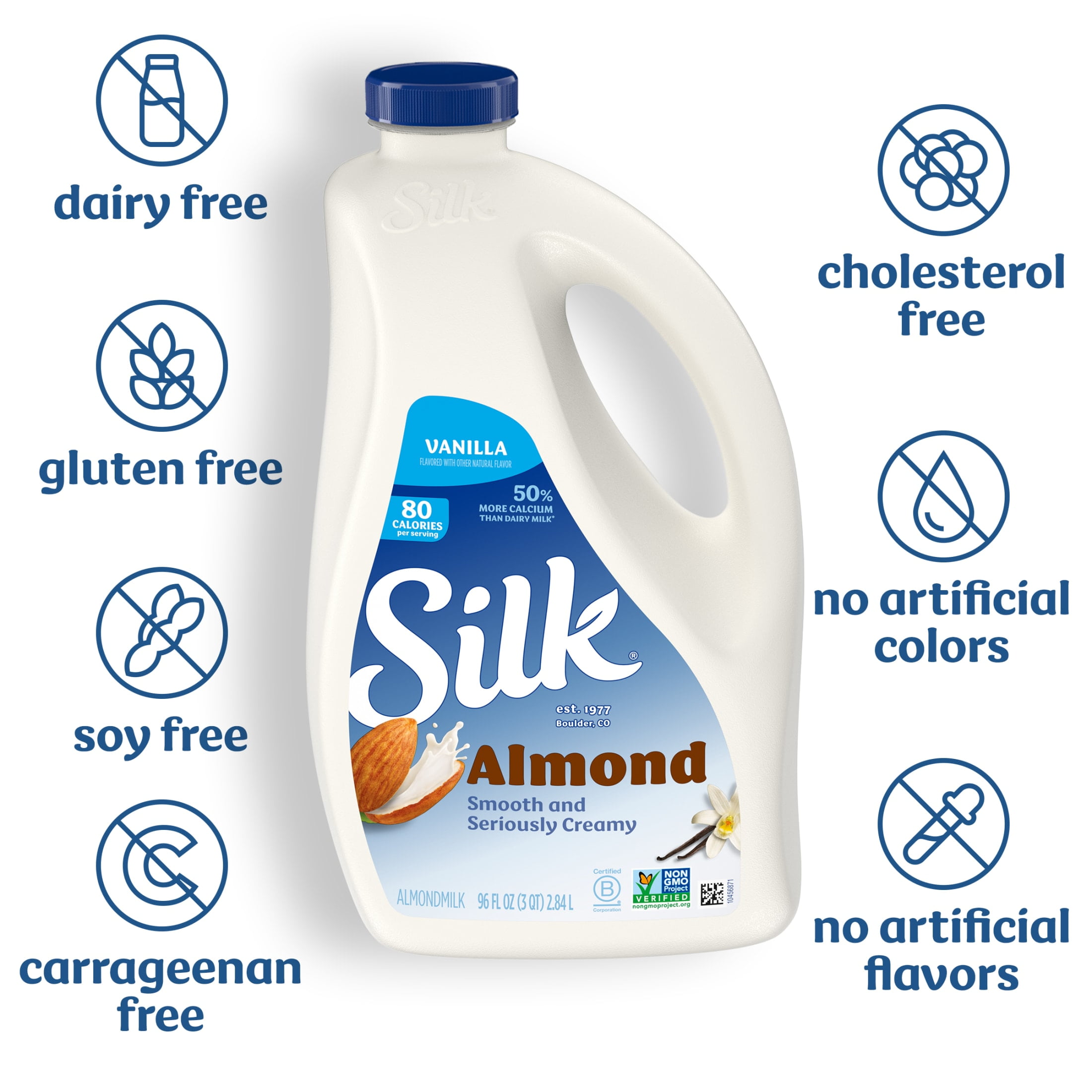 Silk Dairy Free, Gluten Free, Vanilla Almond Milk, 96 fl oz Bottle