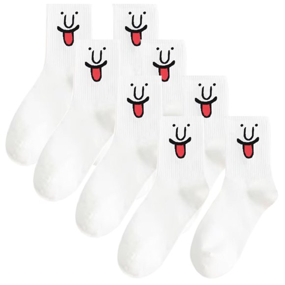 Calcetines EmojiWhite 4Pares Blanco 5-9.5US Emoticonos Tubo Medio Poliéster