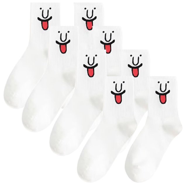 Calcetines EmojiWhite 4Pares Blanco 5-9.5US Emoticonos Tubo Medio Poliéster