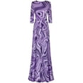 thumbnail image 2 of Bon Rosy, Women's, 3/4 Sleeve V-Neck Printed Maxi Faux Wrap Dress, Purple, S, 2 of 3