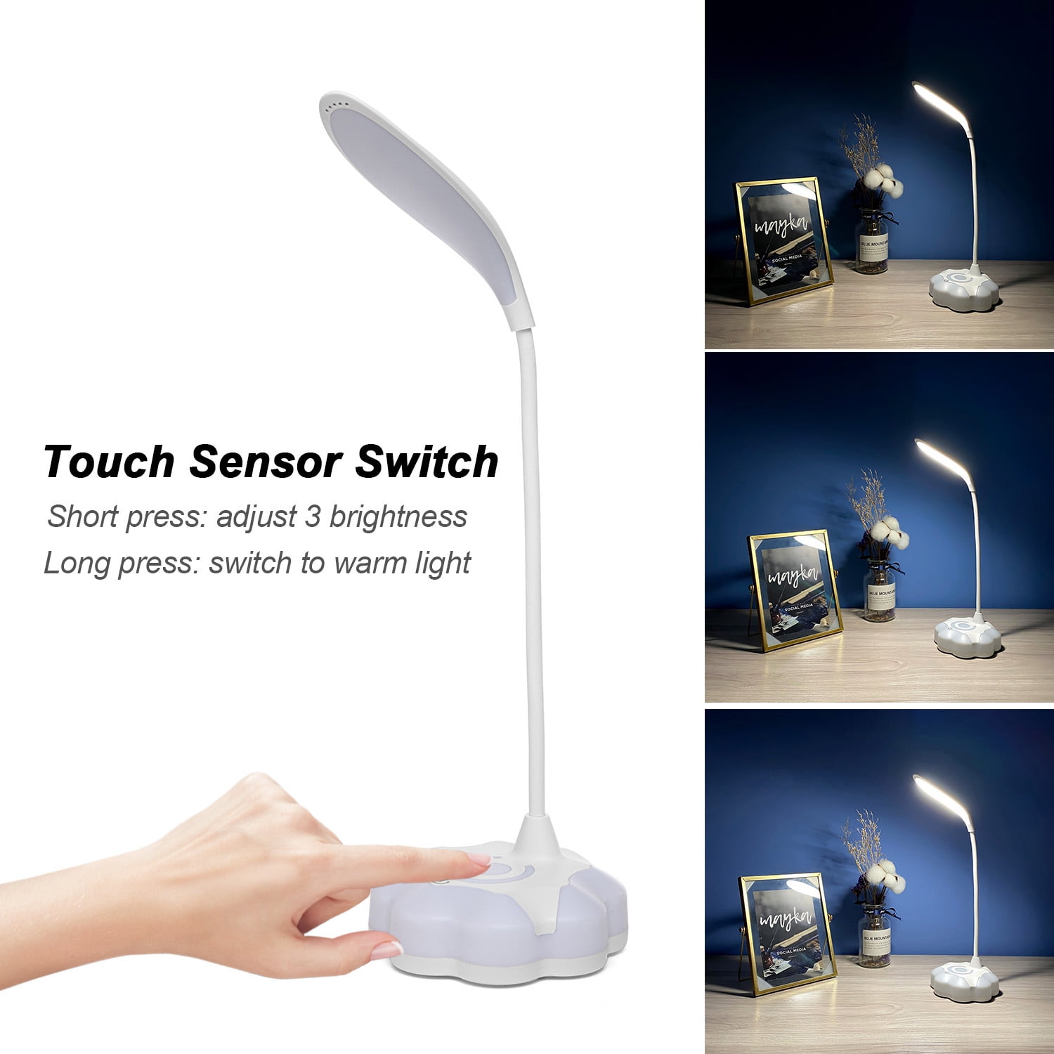 Details about   LED Desk Night Light Bedside Reading Rechargeable Table Bed Touch Control Lamp 