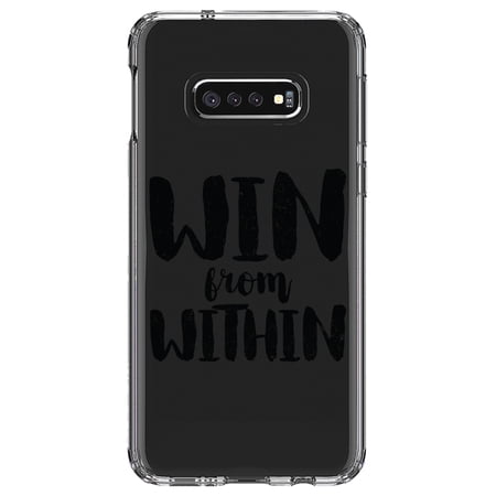 DistinctInk Clear Shockproof Hybrid Case for Samsung Galaxy S10e (5.8 Screen) - TPU Bumper Acrylic Back Tempered Glass Screen Protector - Win From Within