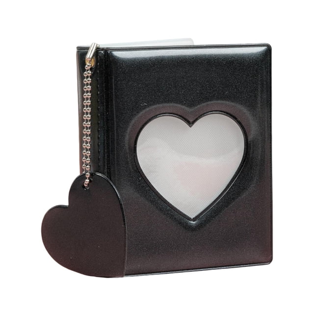 Mini álbum de fotos con colgante de corazón de amor Estuche para tarjetas de identificación Fotografías Bolsa de almacenamiento Bolsillos Titular de Negro Sunnimix Libro titular de la tarjeta fotográfica