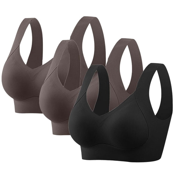 HongQid 3PCS No Underwire Comfortable Seamless Full-Coverage Wireless Bra for Women, Plus Sized Soft Support