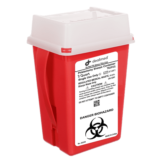 Dealmed Sharps Container, 2 Quart Flip Lid, Red (Pack of 1)